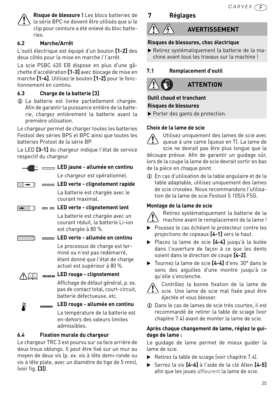 Réglages | Festool PSBC 420 EB User Manual | Page 25 / 132