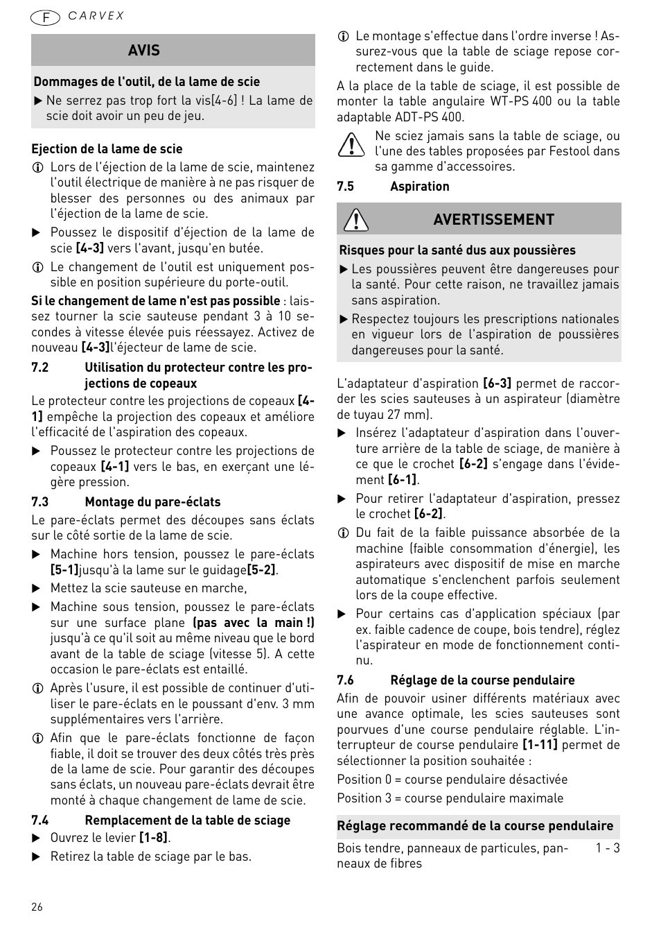 Avis, Avertissement | Festool PSBC 420 EB User Manual | Page 26 / 132