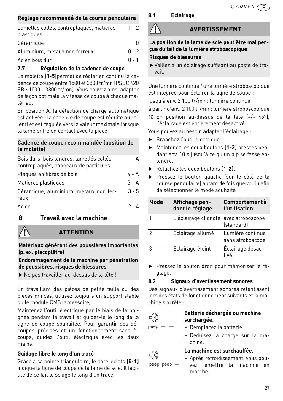 Travail avec la machine | Festool PSBC 420 EB User Manual | Page 27 / 132