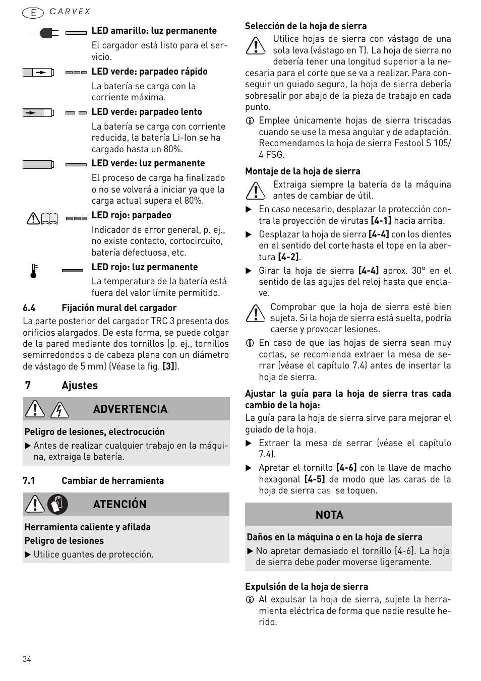 Ajustes | Festool PSBC 420 EB User Manual | Page 34 / 132