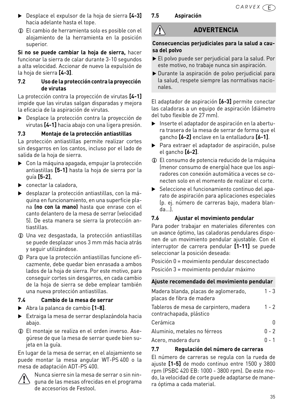 Advertencia | Festool PSBC 420 EB User Manual | Page 35 / 132