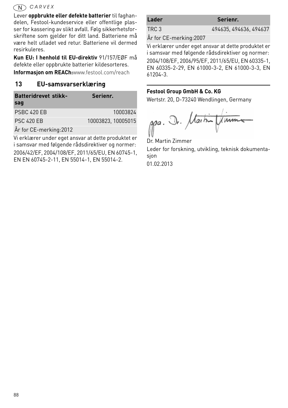 13 eu-samsvarserklæring | Festool PSBC 420 EB User Manual | Page 88 / 132