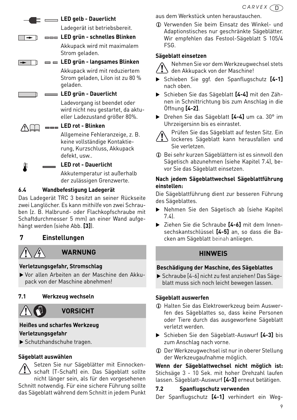 Einstellungen | Festool PSBC 420 EB User Manual | Page 9 / 132