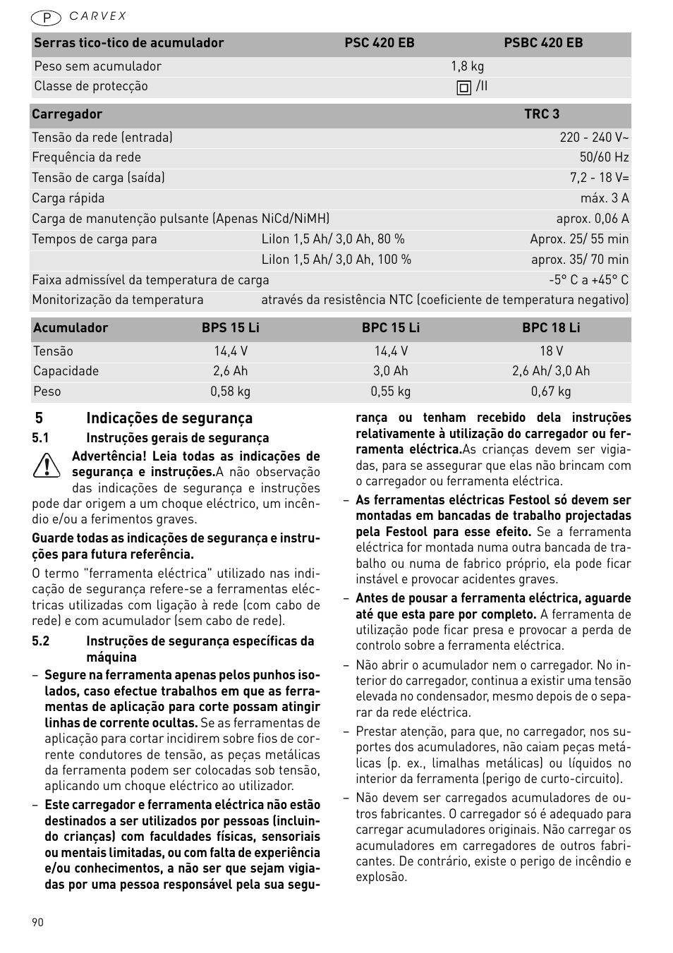 Indicações de segurança | Festool PSBC 420 EB User Manual | Page 90 / 132