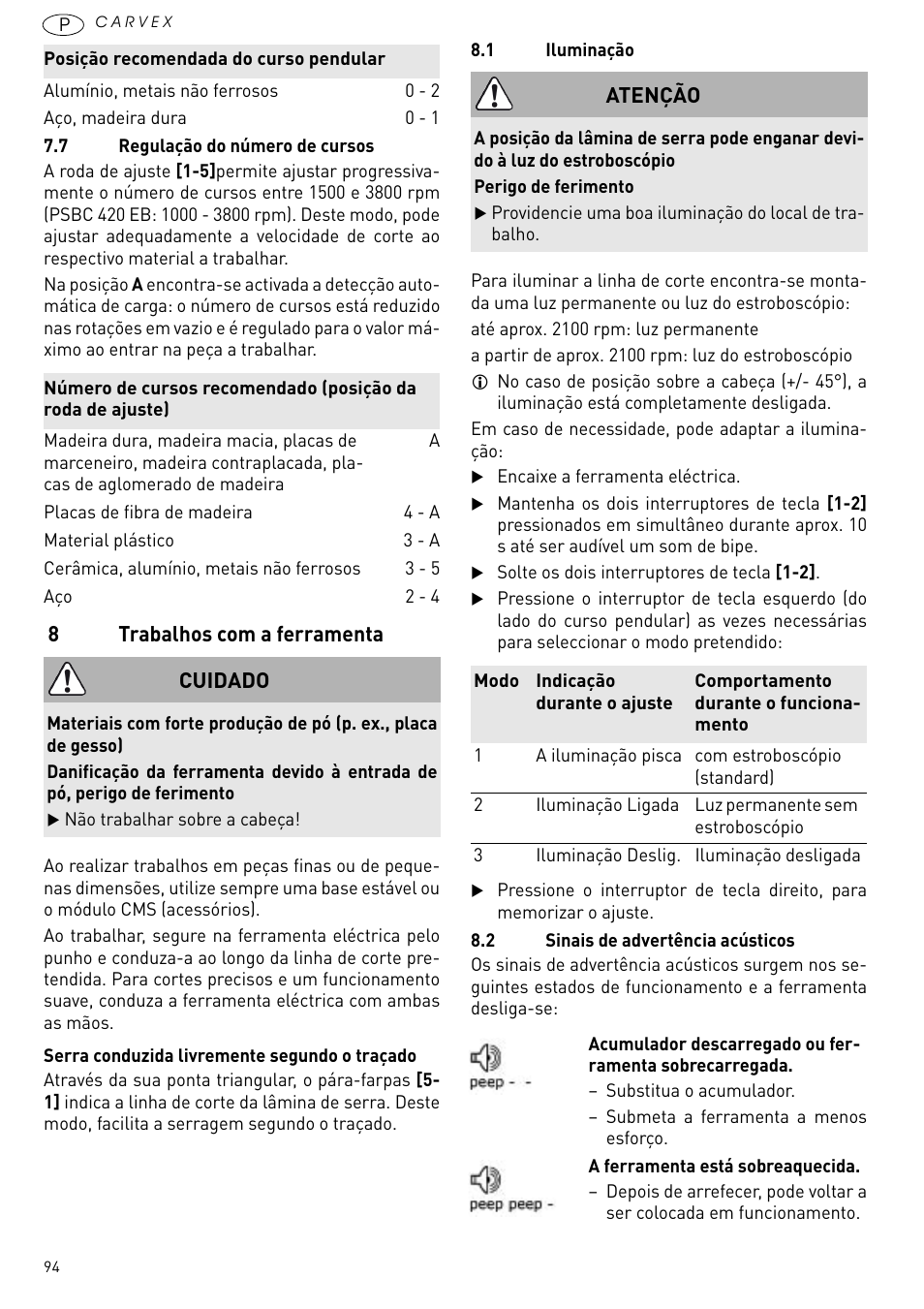 Trabalhos com a ferramenta | Festool PSBC 420 EB User Manual | Page 94 / 132