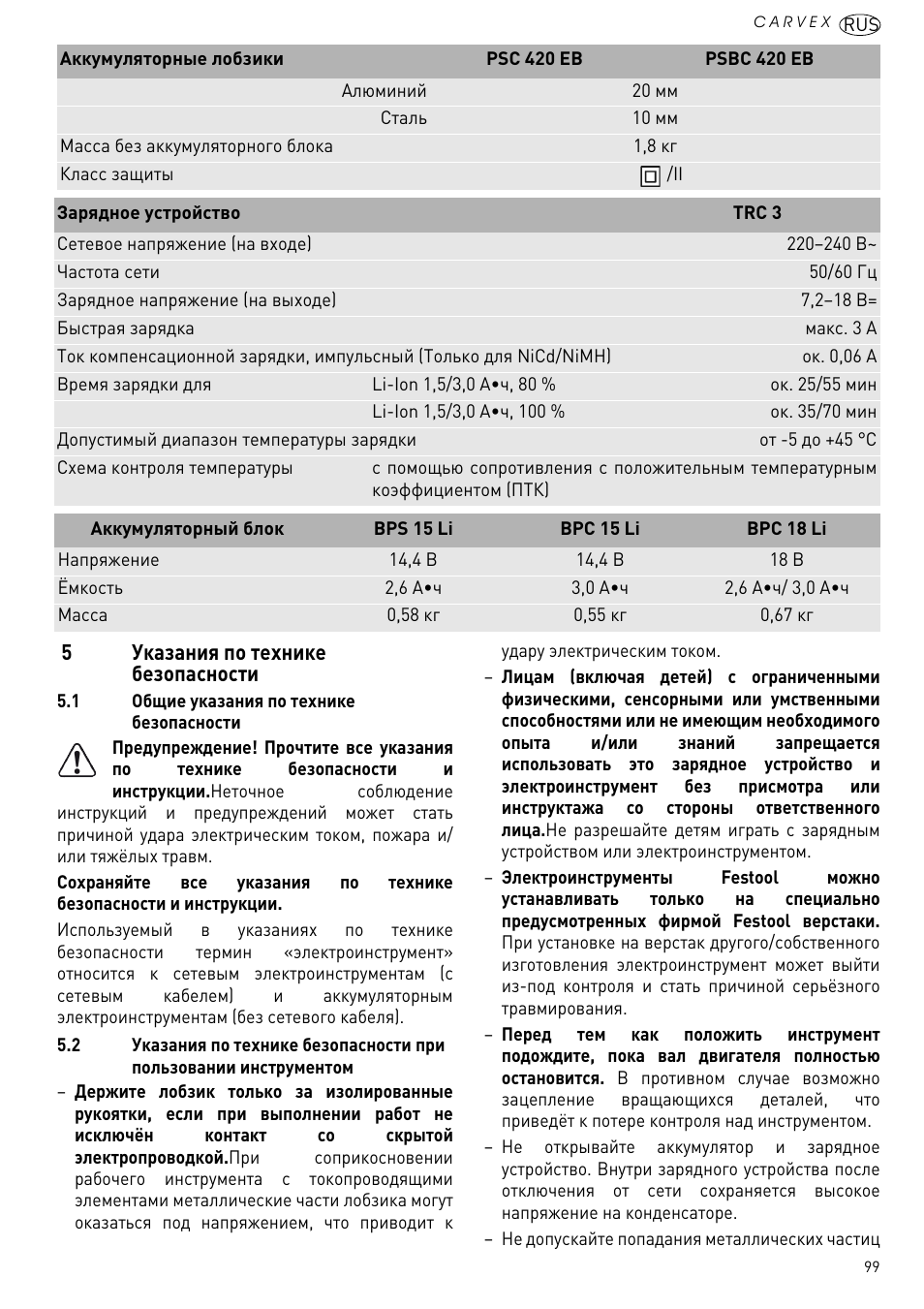 Указания по технике безопасности | Festool PSBC 420 EB User Manual | Page 99 / 132