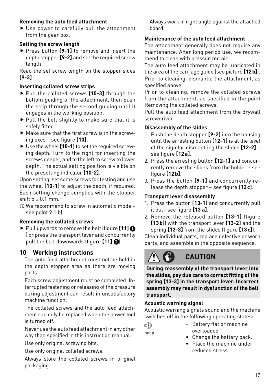 Caution | Festool DWC 18 User Manual | Page 17 / 99