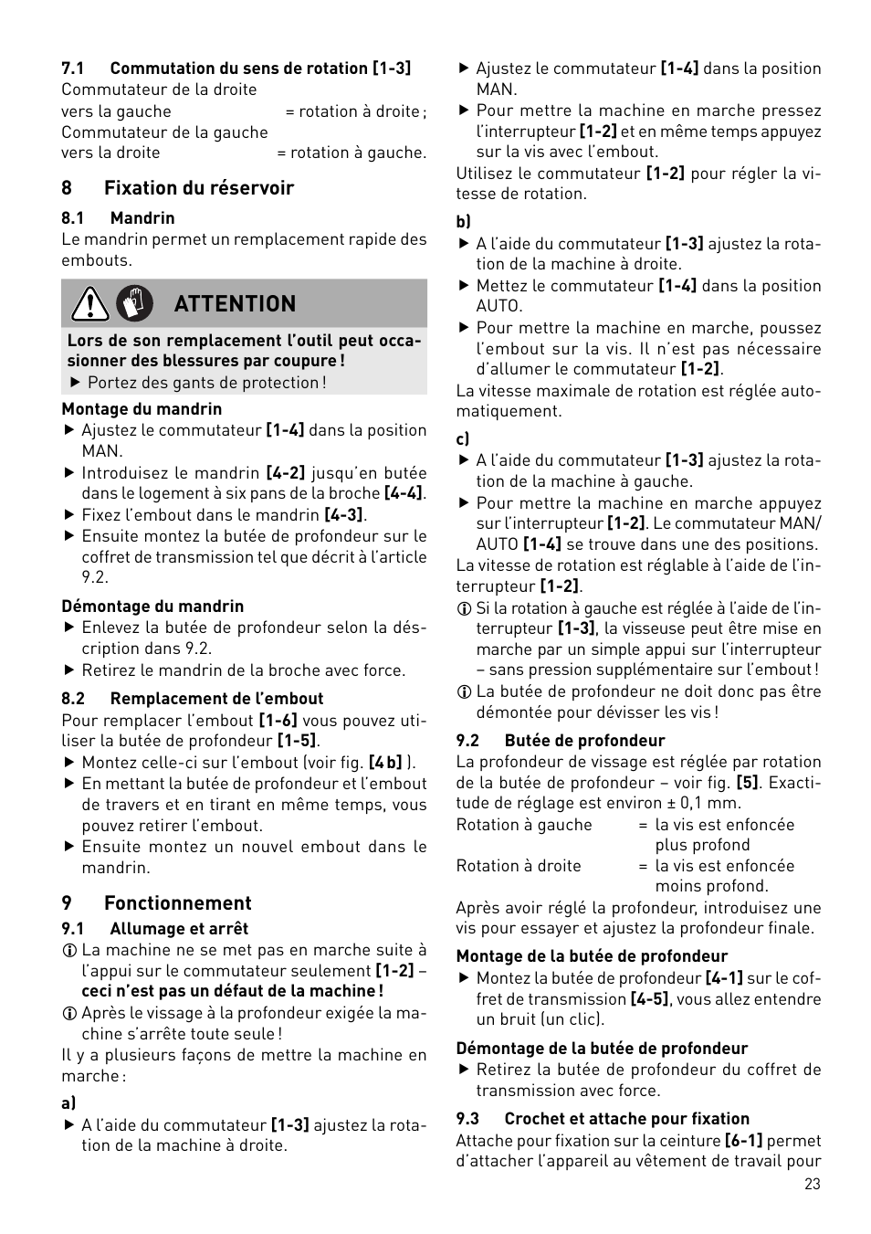 Attention | Festool DWC 18 User Manual | Page 23 / 99