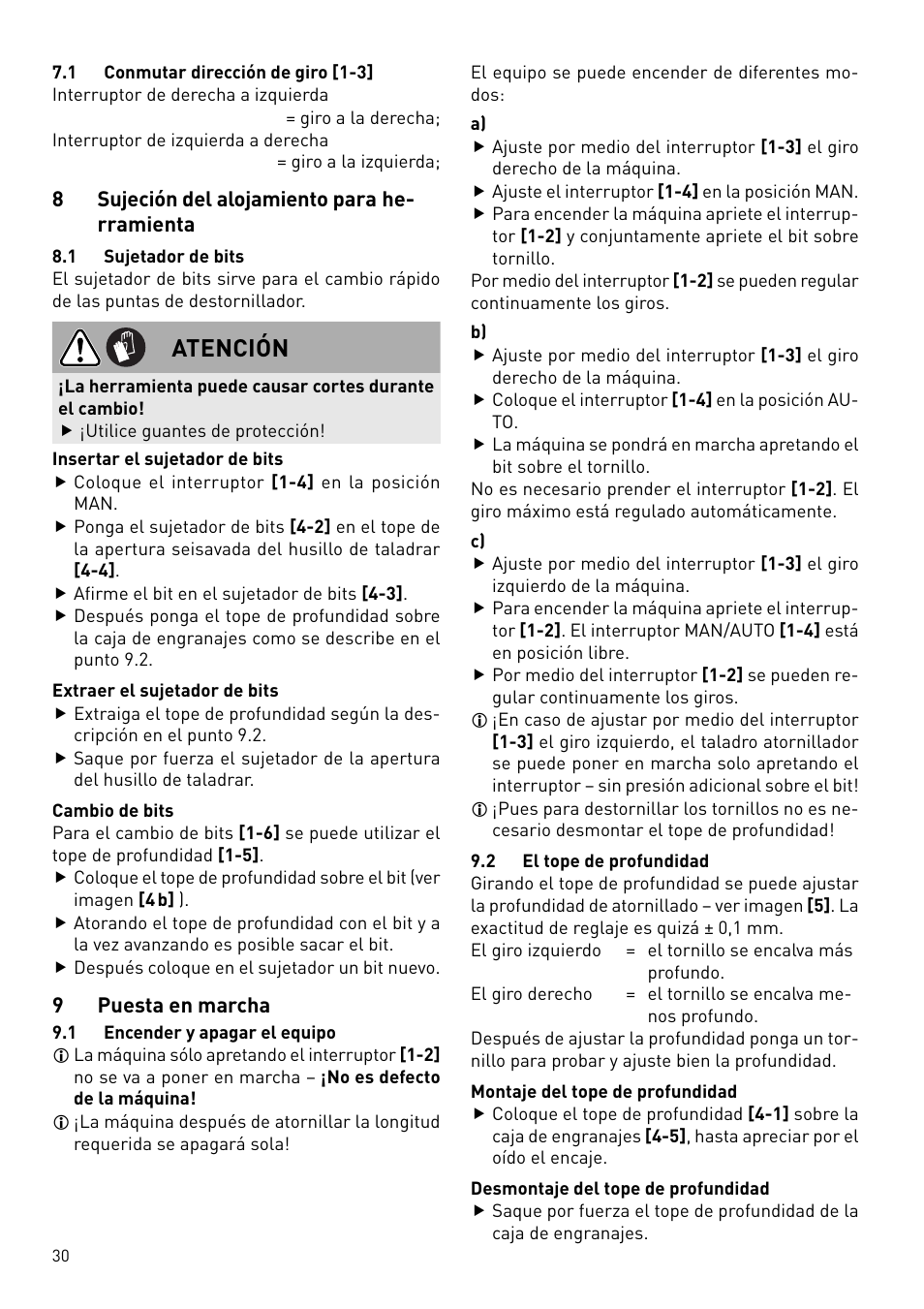 Atención | Festool DWC 18 User Manual | Page 30 / 99