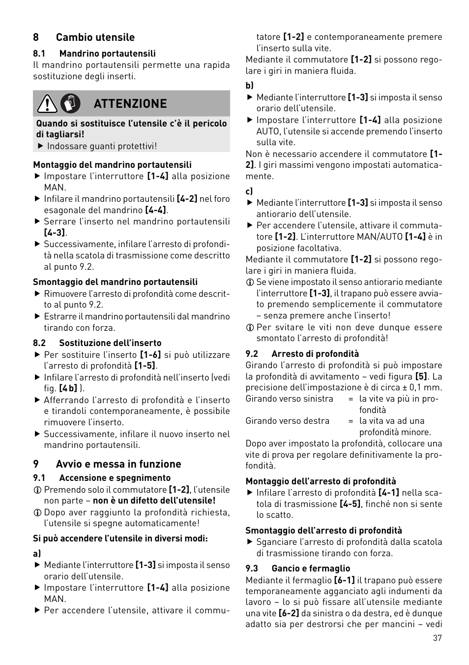 Attenzione | Festool DWC 18 User Manual | Page 37 / 99