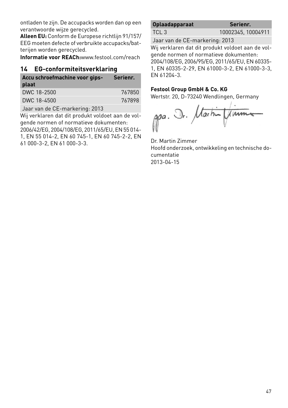 Festool DWC 18 User Manual | Page 47 / 99