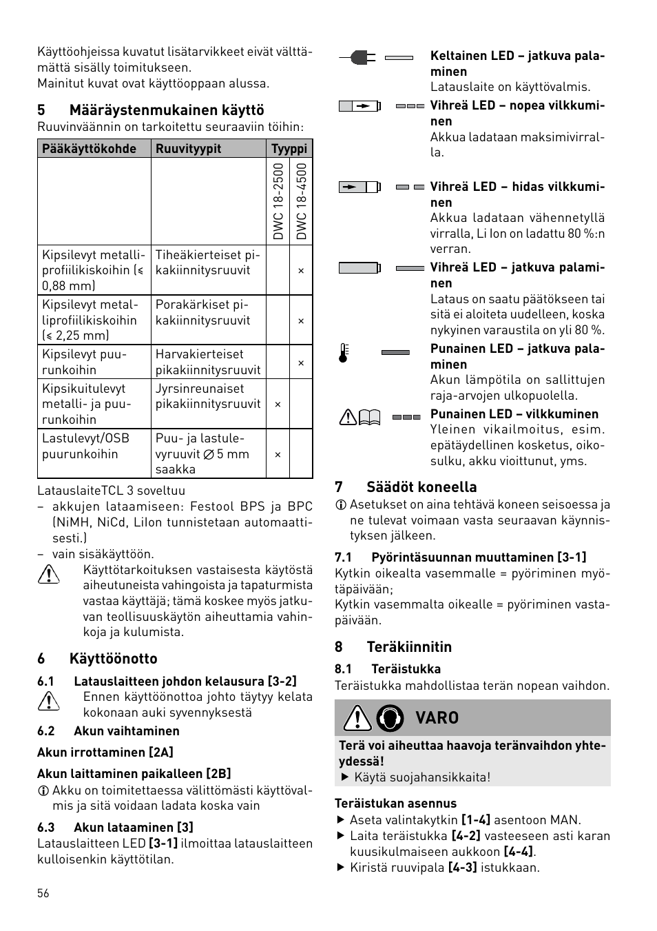 Varo | Festool DWC 18 User Manual | Page 56 / 99