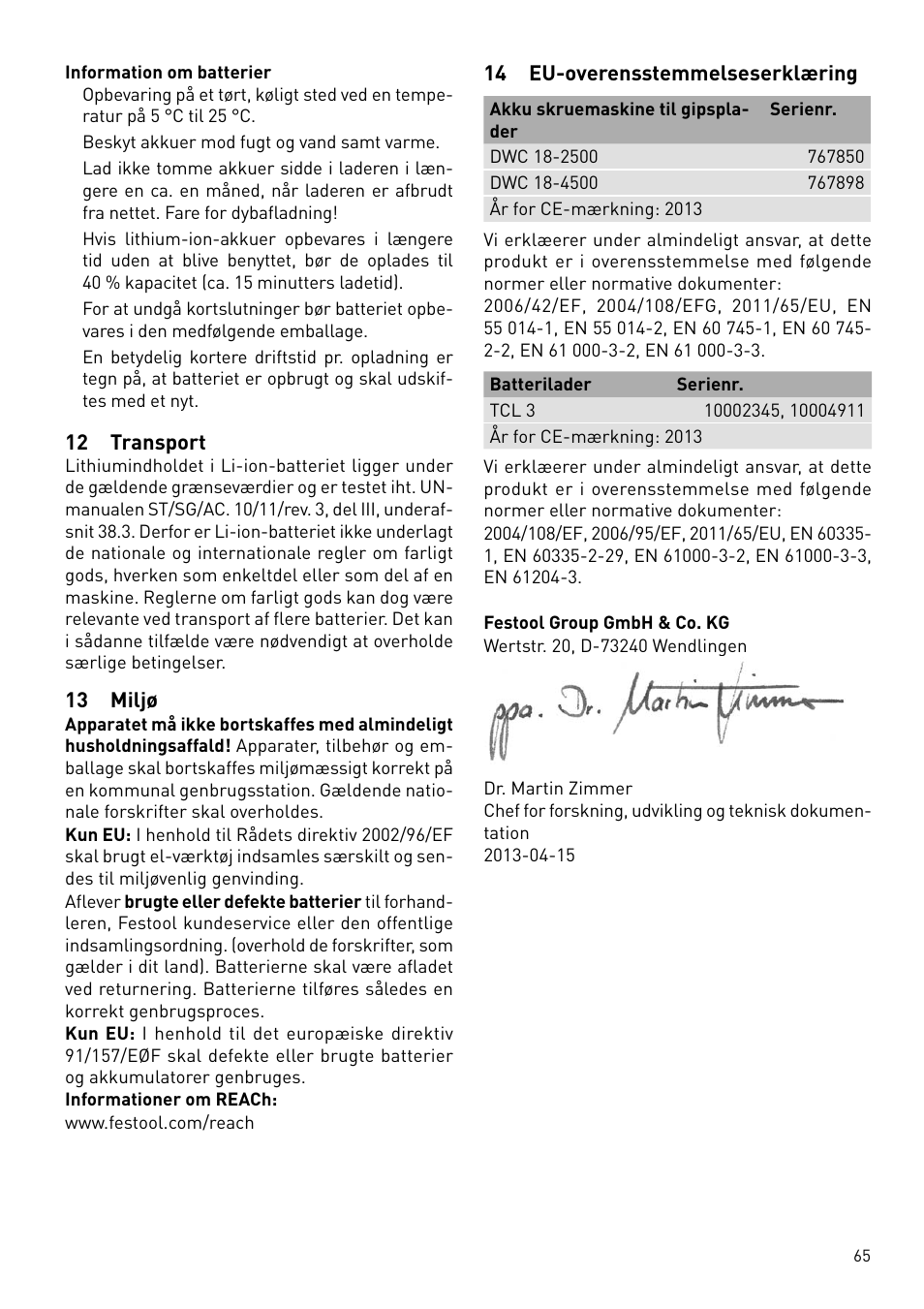 Festool DWC 18 User Manual | Page 65 / 99