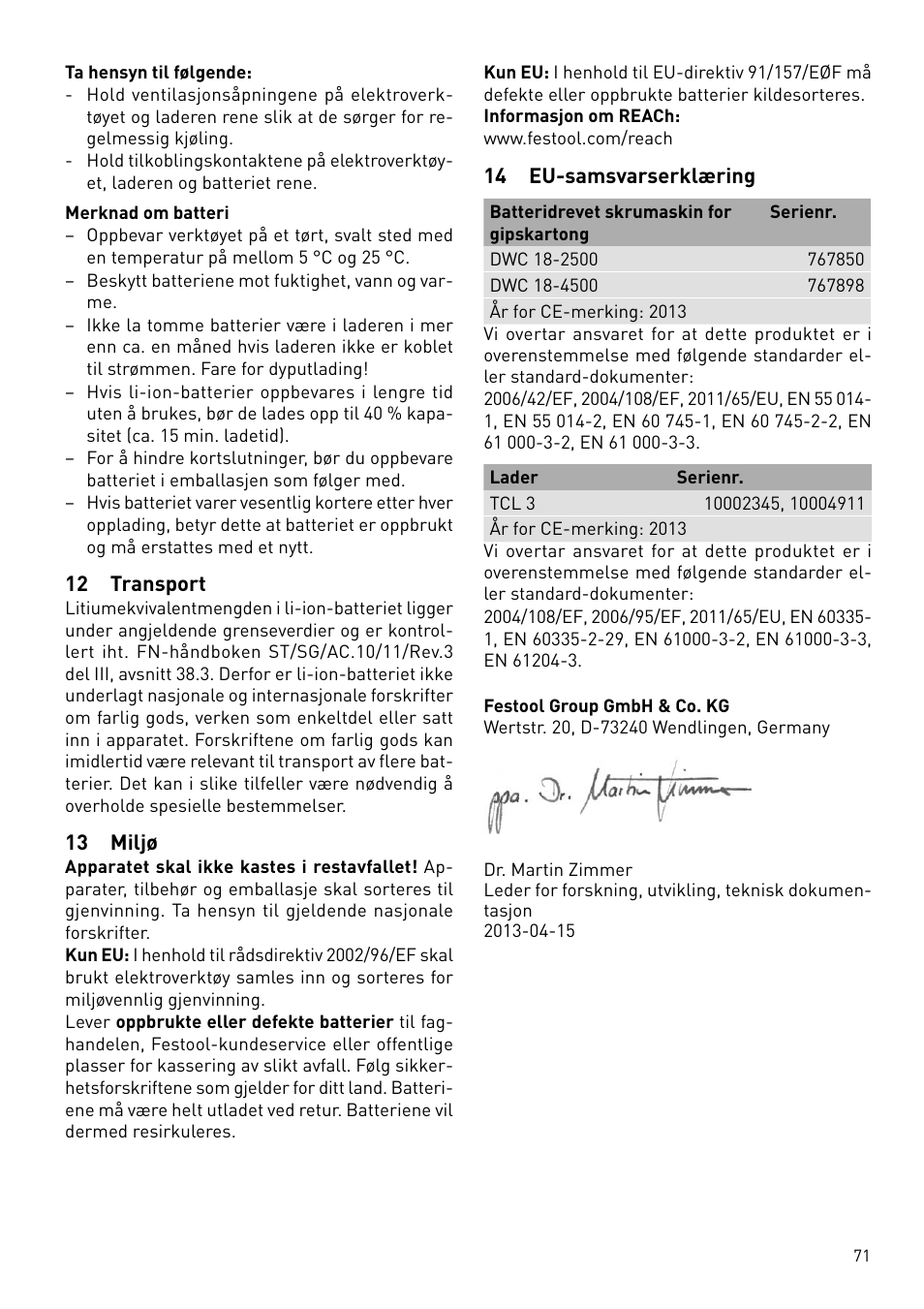 Festool DWC 18 User Manual | Page 71 / 99