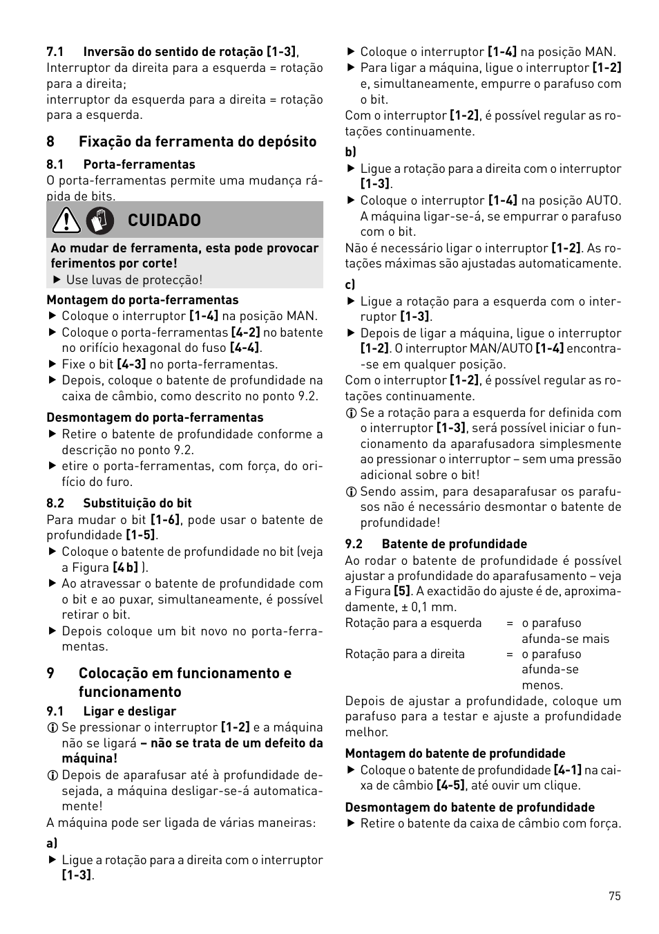 Cuidado | Festool DWC 18 User Manual | Page 75 / 99