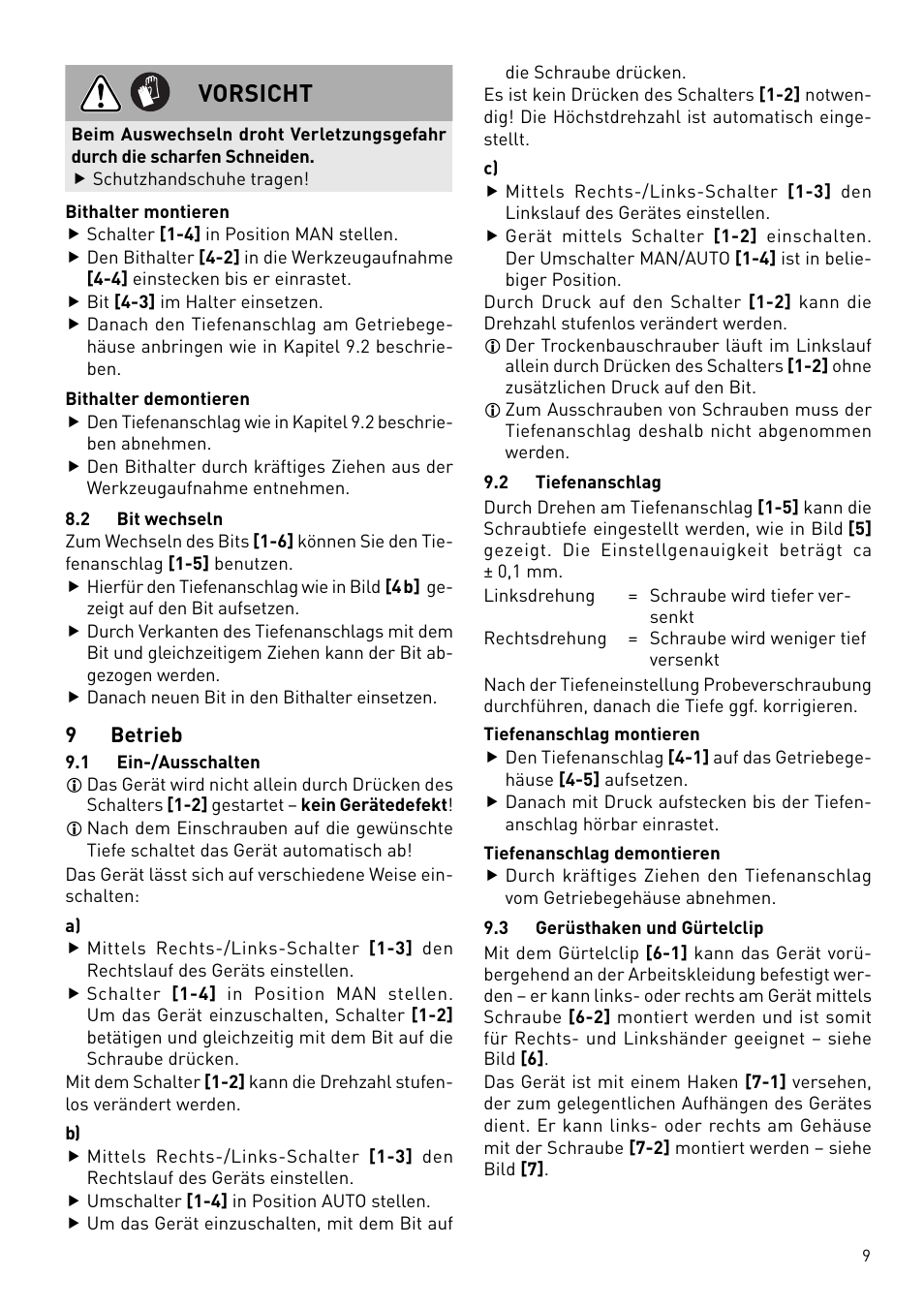 Vorsicht | Festool DWC 18 User Manual | Page 9 / 99