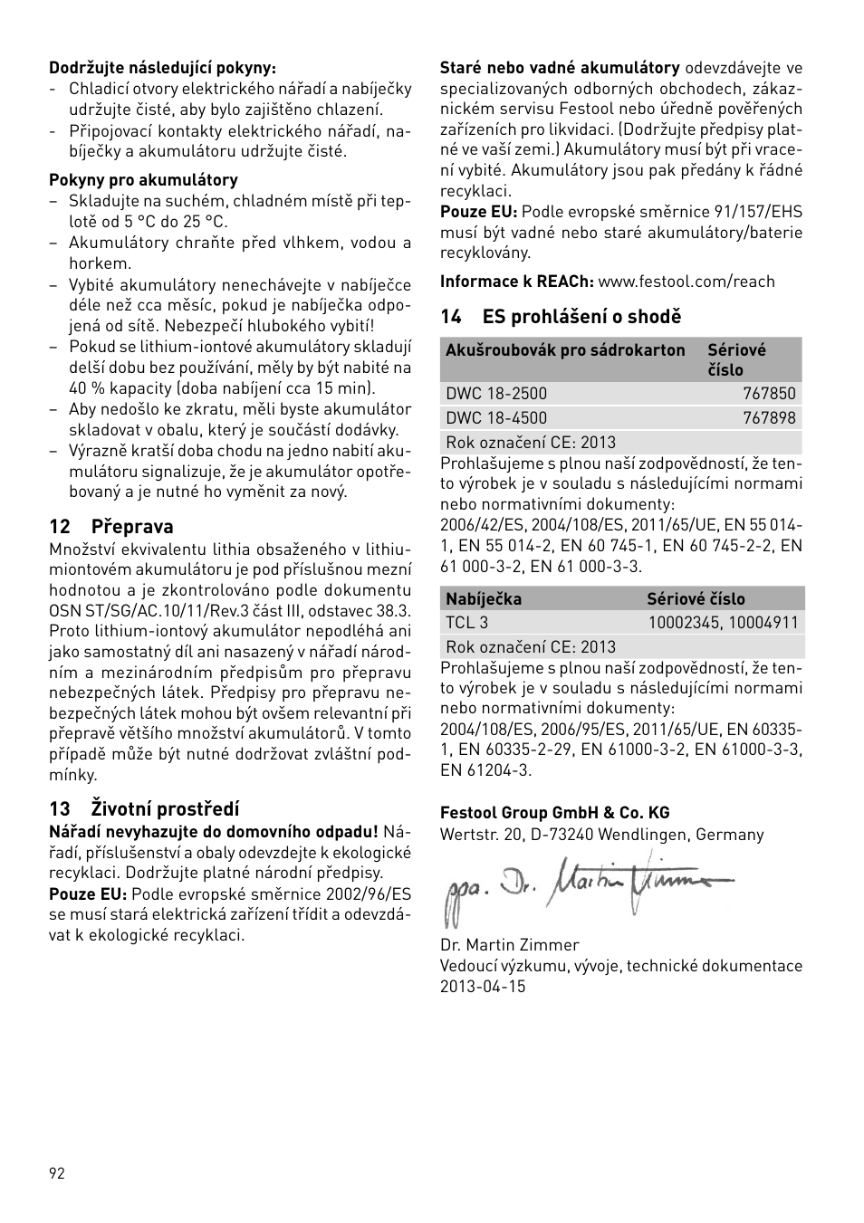 Festool DWC 18 User Manual | Page 92 / 99