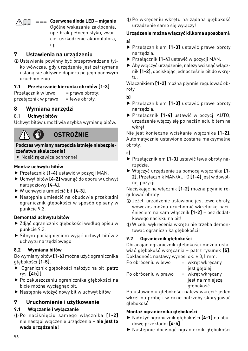 Ostrożnie | Festool DWC 18 User Manual | Page 96 / 99