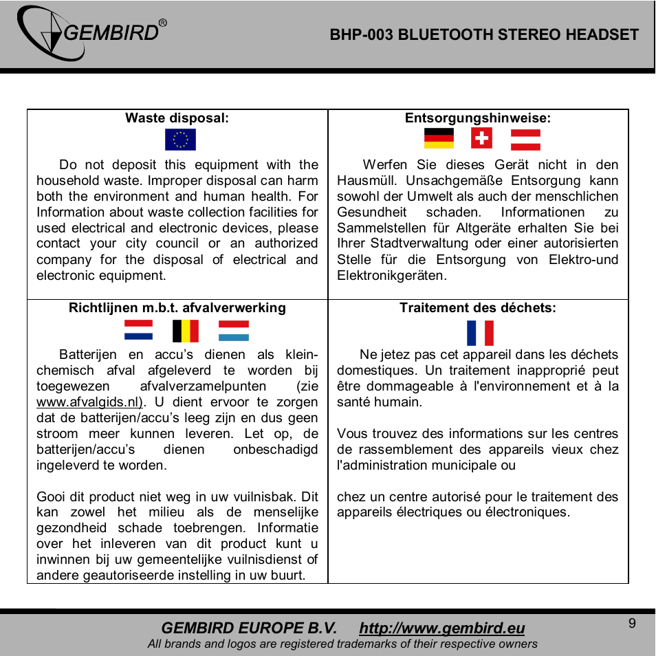 Gembird BHP-003B User Manual | Page 9 / 12