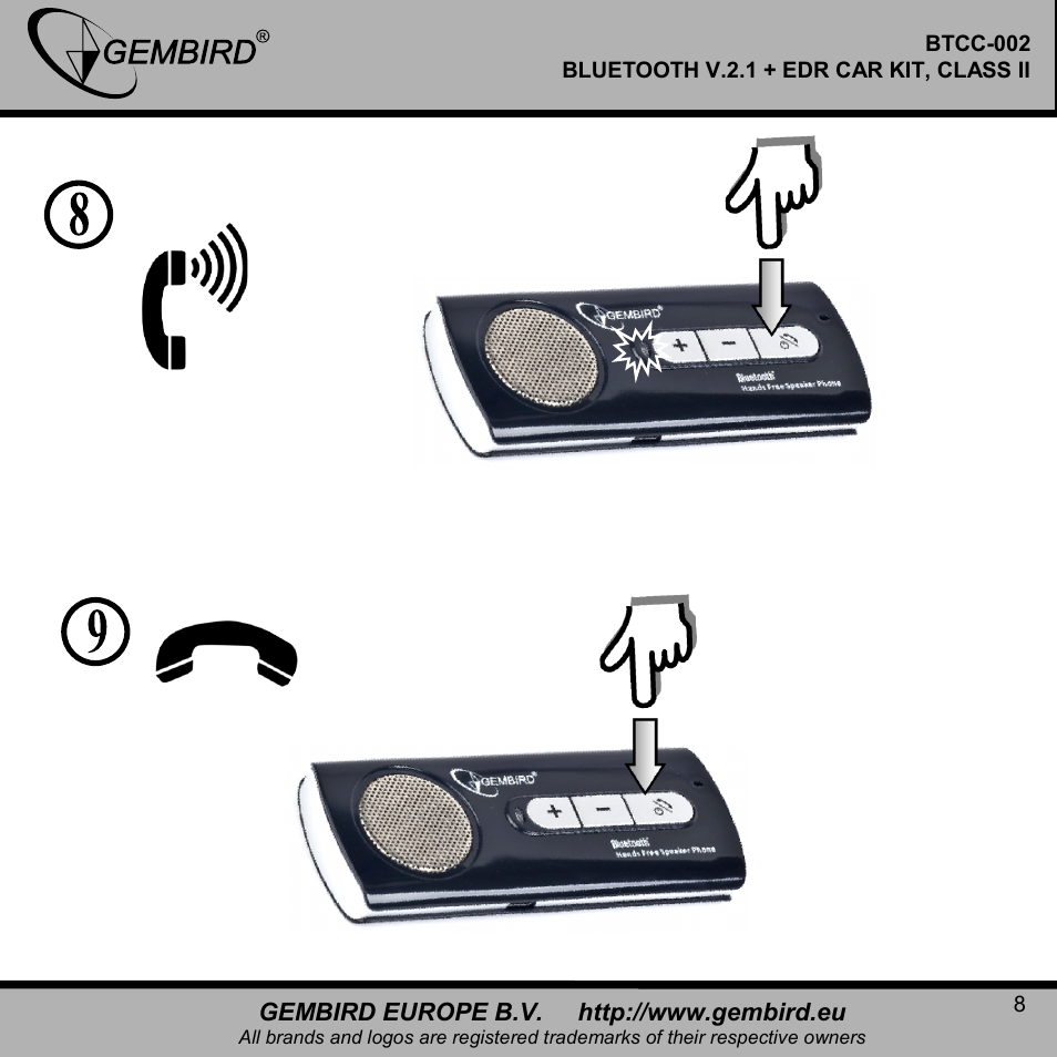 Gembird BTCC-002 User Manual | Page 8 / 17