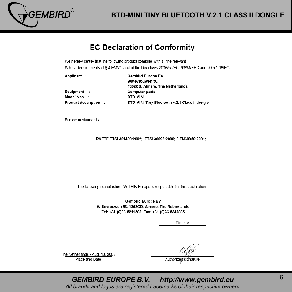 Gembird BTD-MINI User Manual | Page 6 / 10
