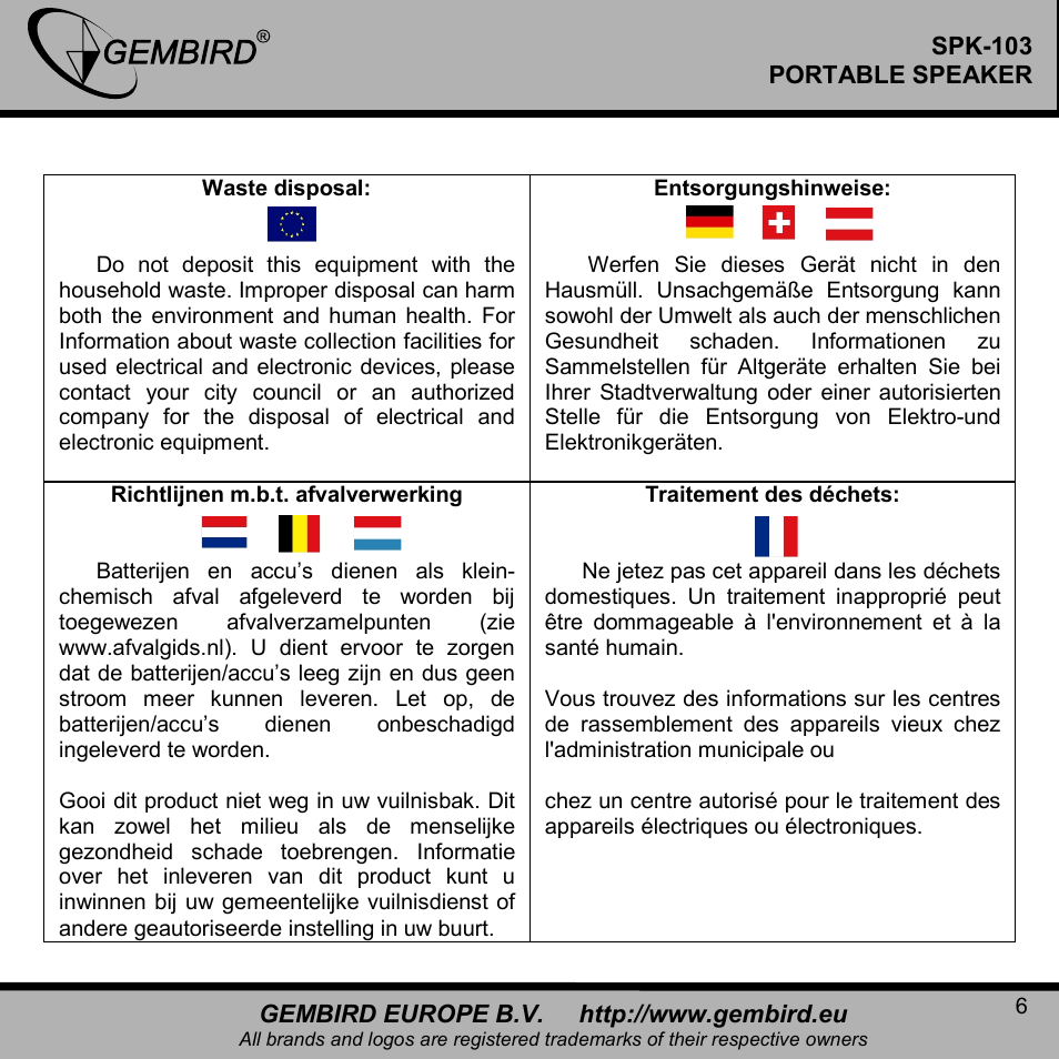 Gembird SPK-103 User Manual | Page 6 / 9