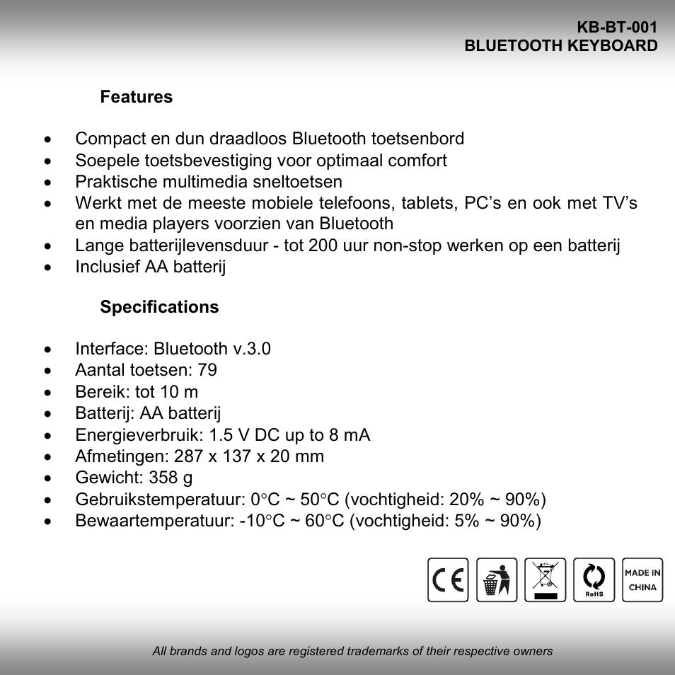 Gembird KB-BT-001 User Manual | Page 2 / 10
