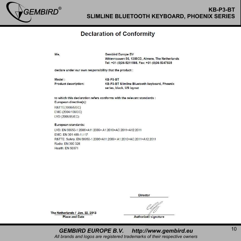 Gembird KB-P3-BT User Manual | Page 10 / 14
