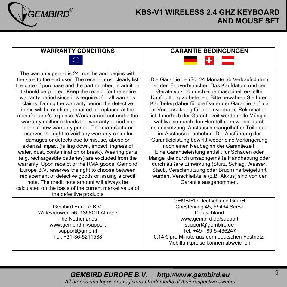 Kbs-v1 wireless 2.4 ghz keyboard and mouse set | Gembird KBS-V1-UA User Manual | Page 9 / 11