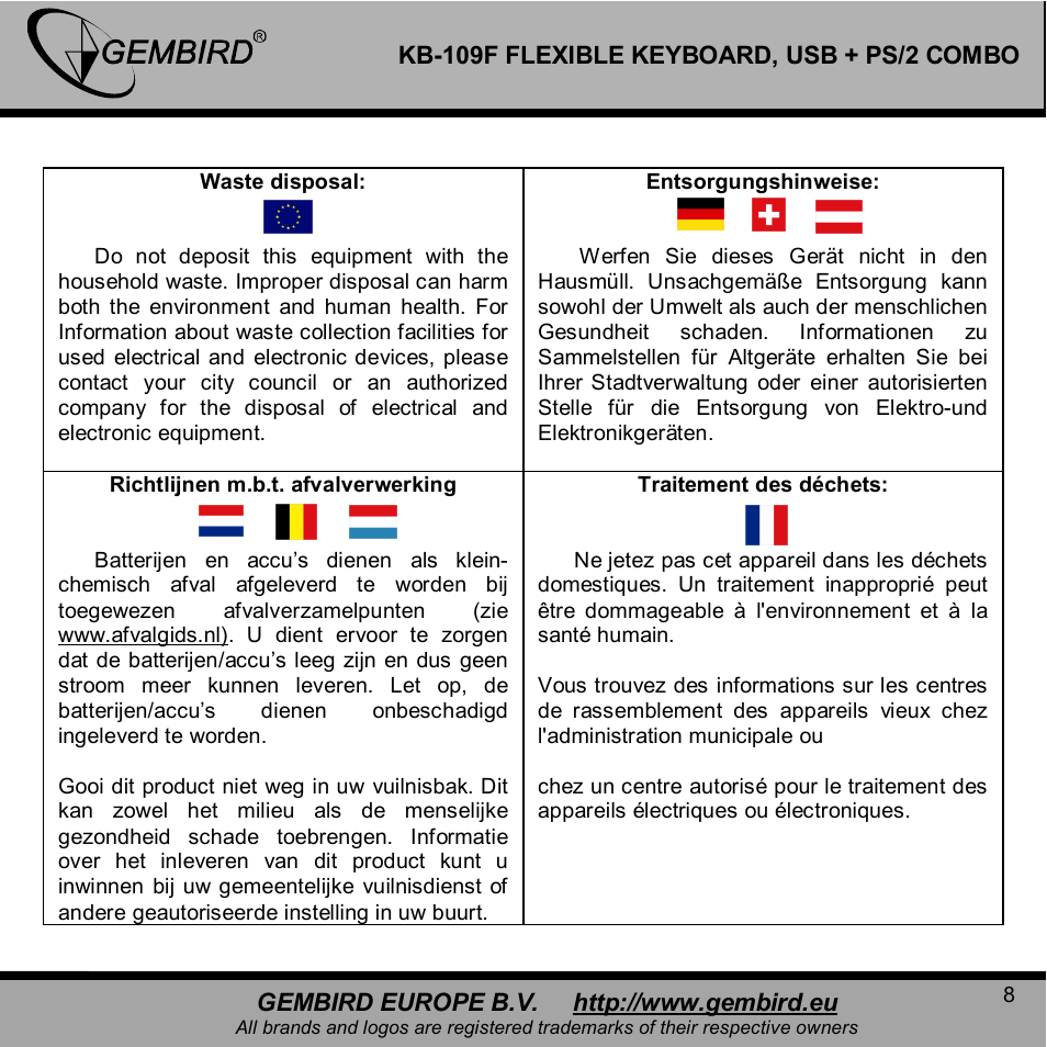 Gembird KB-109F User Manual | Page 8 / 11