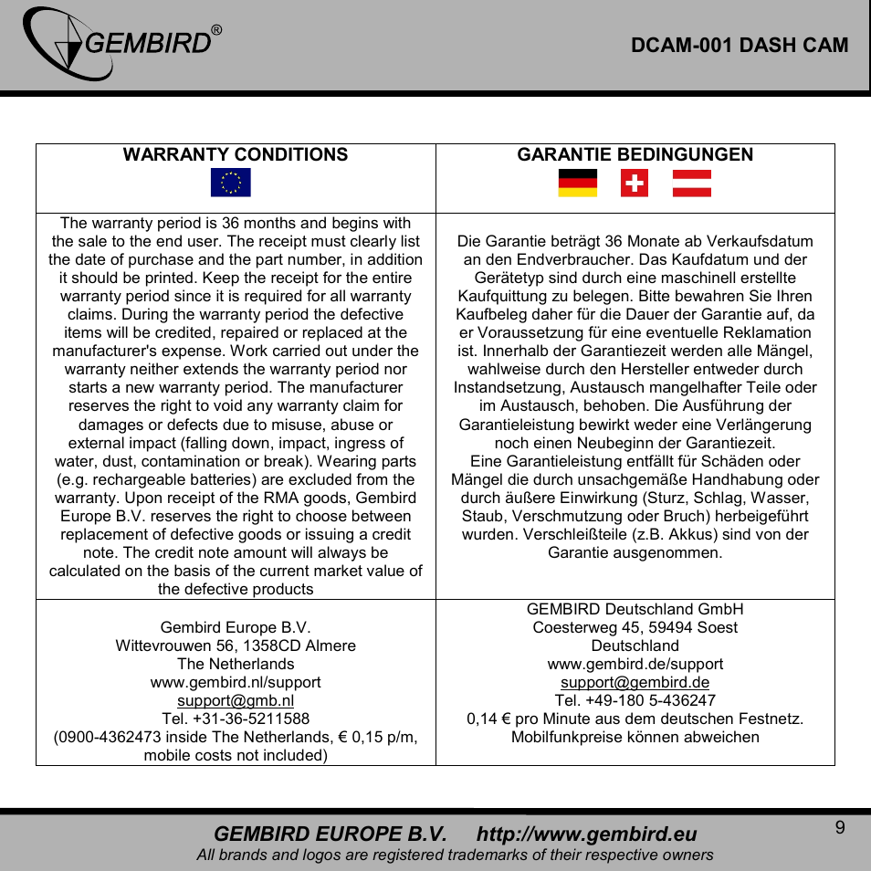 Dcam-001 dash cam | Gembird DCAM-001 User Manual | Page 9 / 11