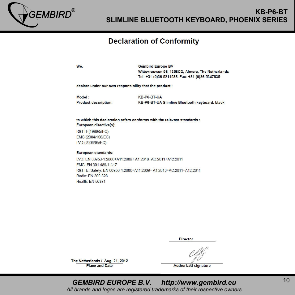 Gembird KB-P6-BT User Manual | Page 10 / 14