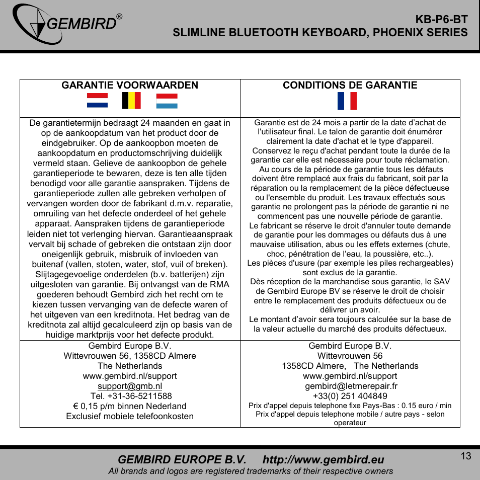 Gembird KB-P6-BT User Manual | Page 13 / 14