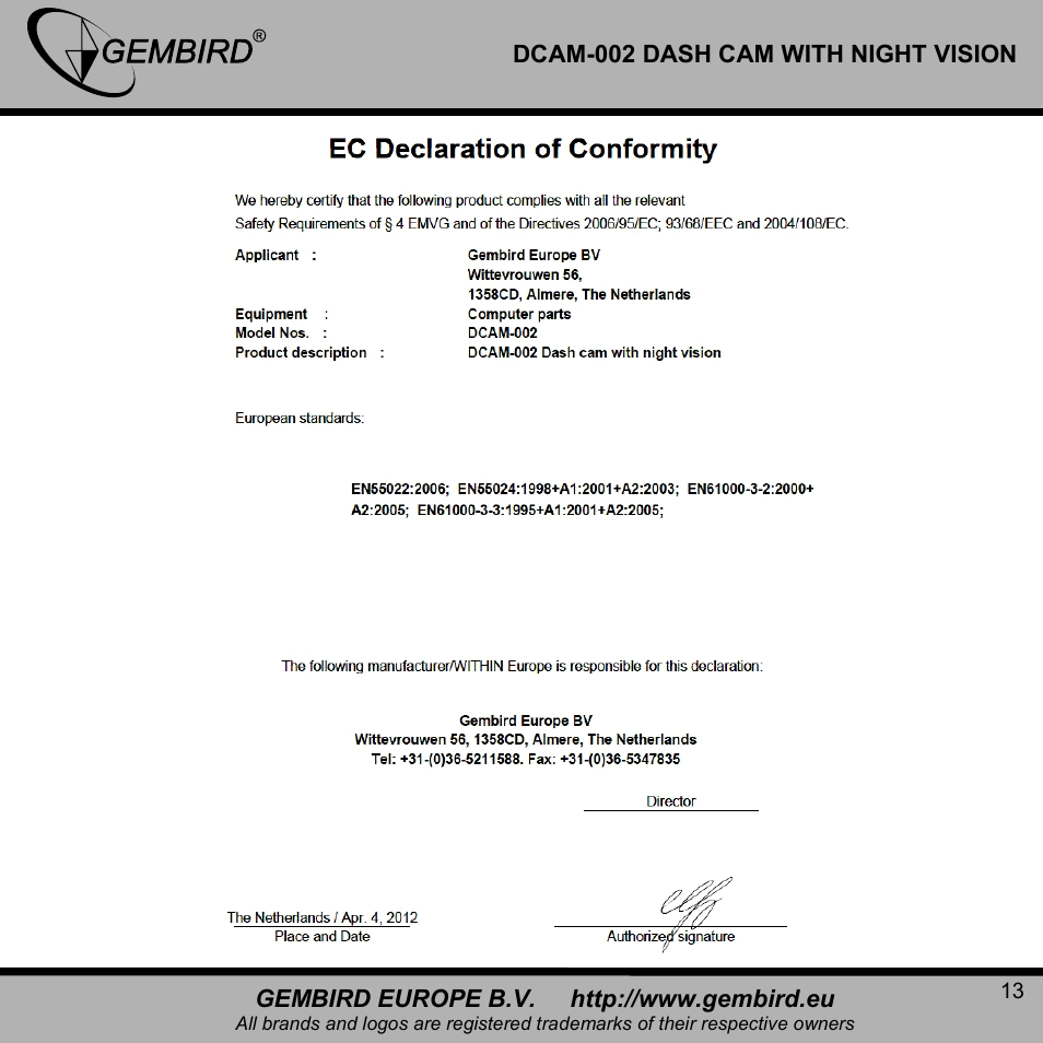 Gembird DCAM-002 User Manual | Page 13 / 22