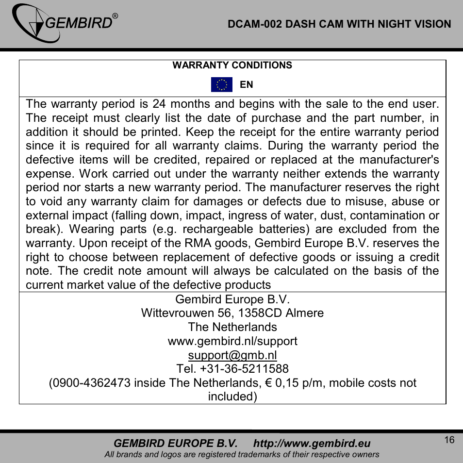 Gembird DCAM-002 User Manual | Page 16 / 22