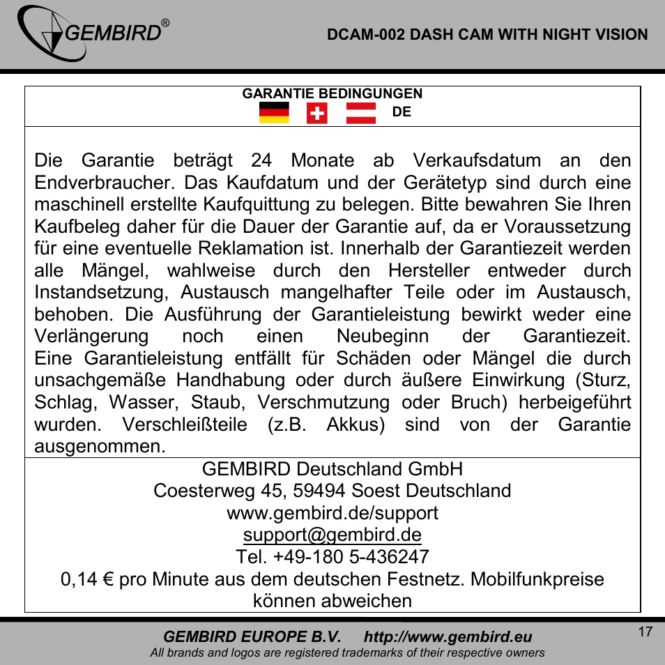 Gembird DCAM-002 User Manual | Page 17 / 22