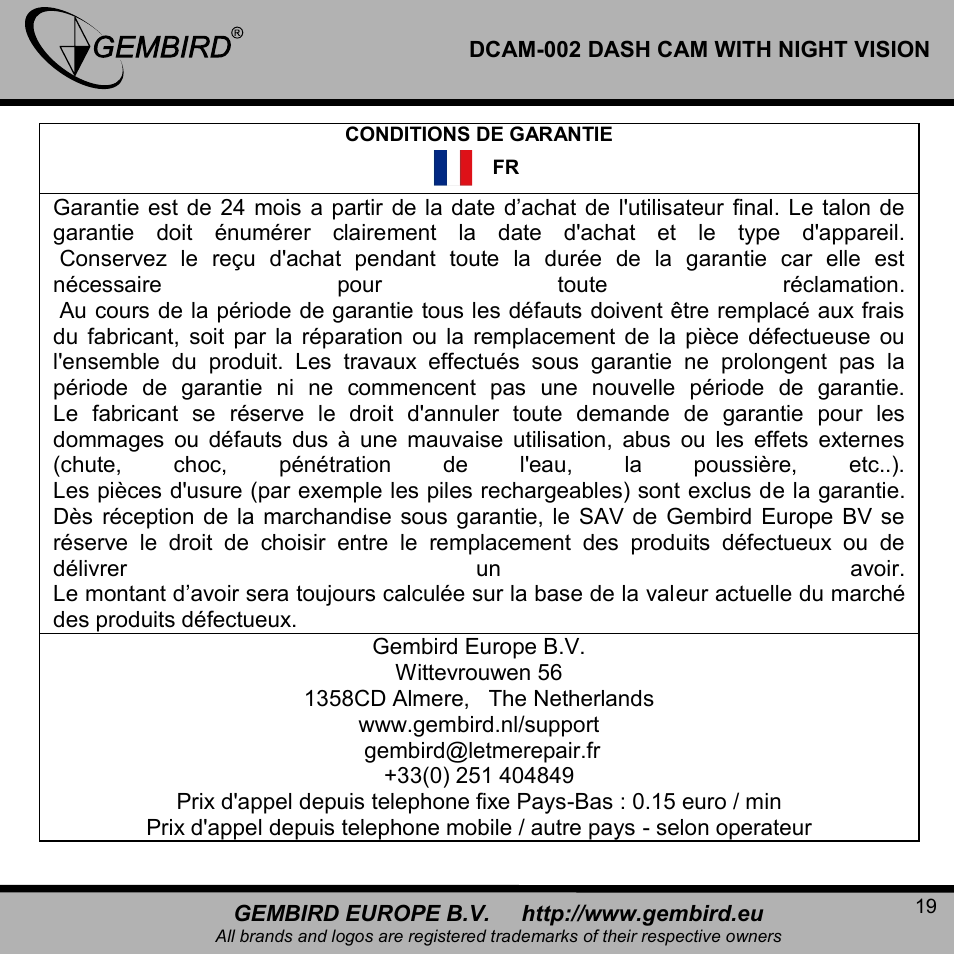 Gembird DCAM-002 User Manual | Page 19 / 22