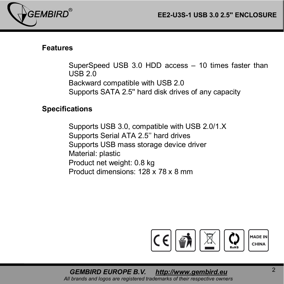 Gembird EE2-U3S-1 User Manual | Page 2 / 11