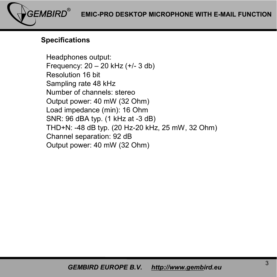 Gembird EMIC-PRO User Manual | Page 3 / 15