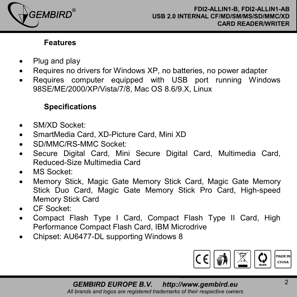 Gembird FDI2-ALLIN1-AB User Manual | Page 2 / 12