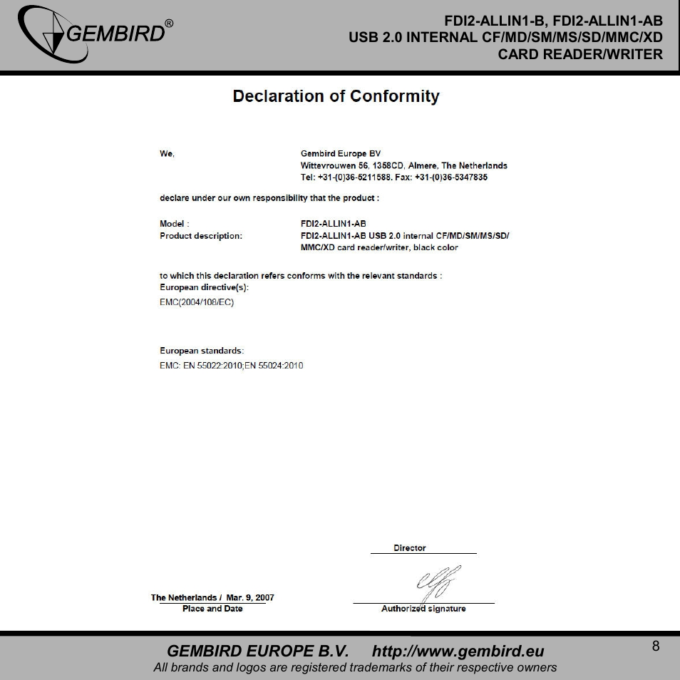 Gembird FDI2-ALLIN1-AB User Manual | Page 8 / 12