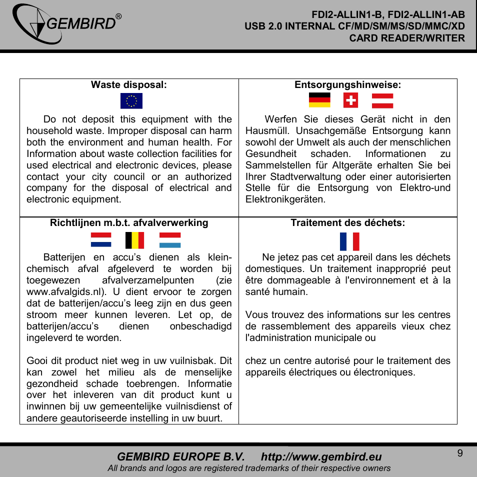 Gembird FDI2-ALLIN1-AB User Manual | Page 9 / 12