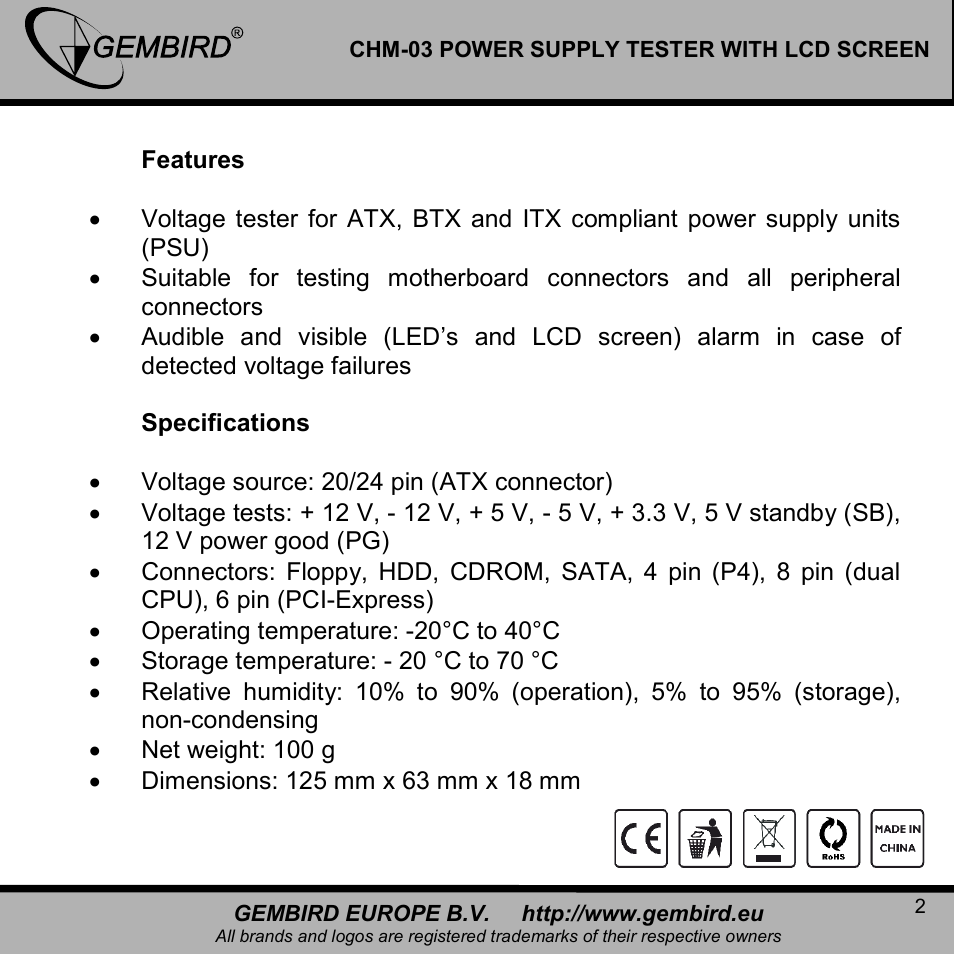 Gembird CHM-03 User Manual | Page 2 / 15