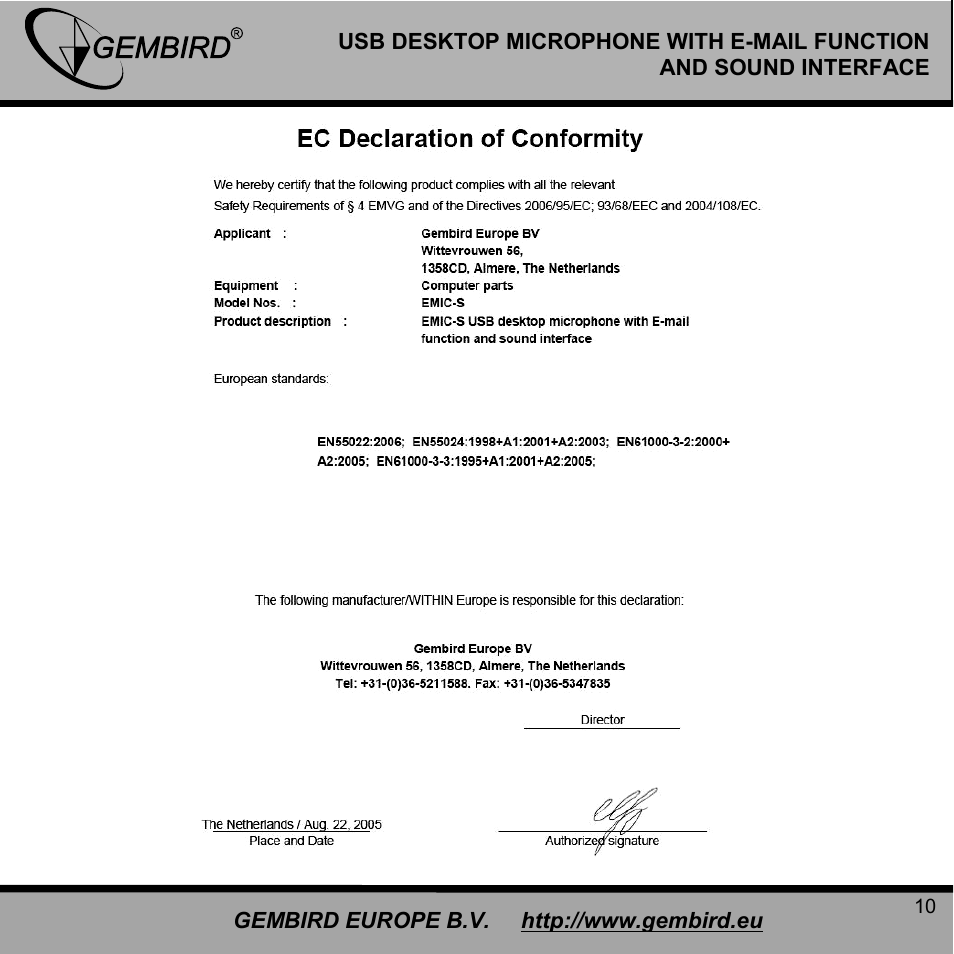 Gembird EMIC-S User Manual | Page 10 / 13