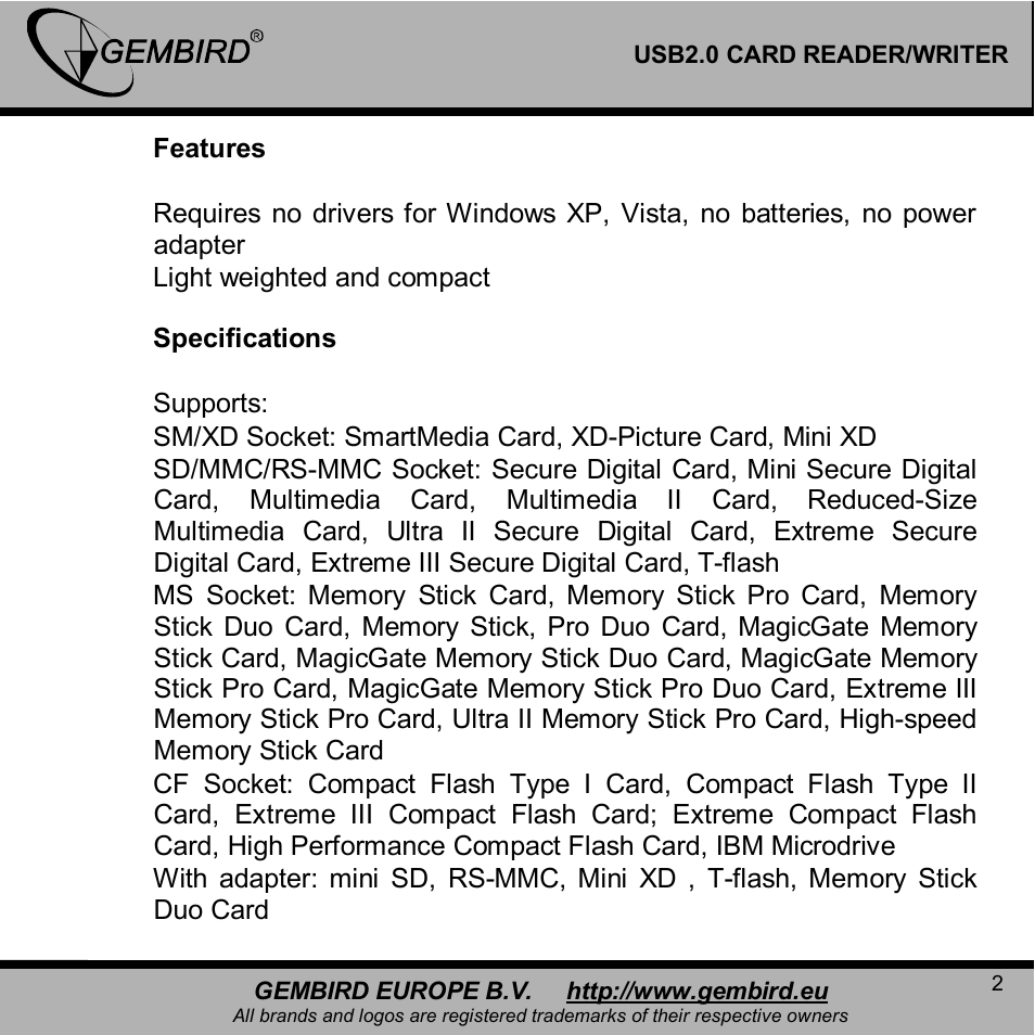 Gembird FD2-ALLIN1 User Manual | Page 2 / 13