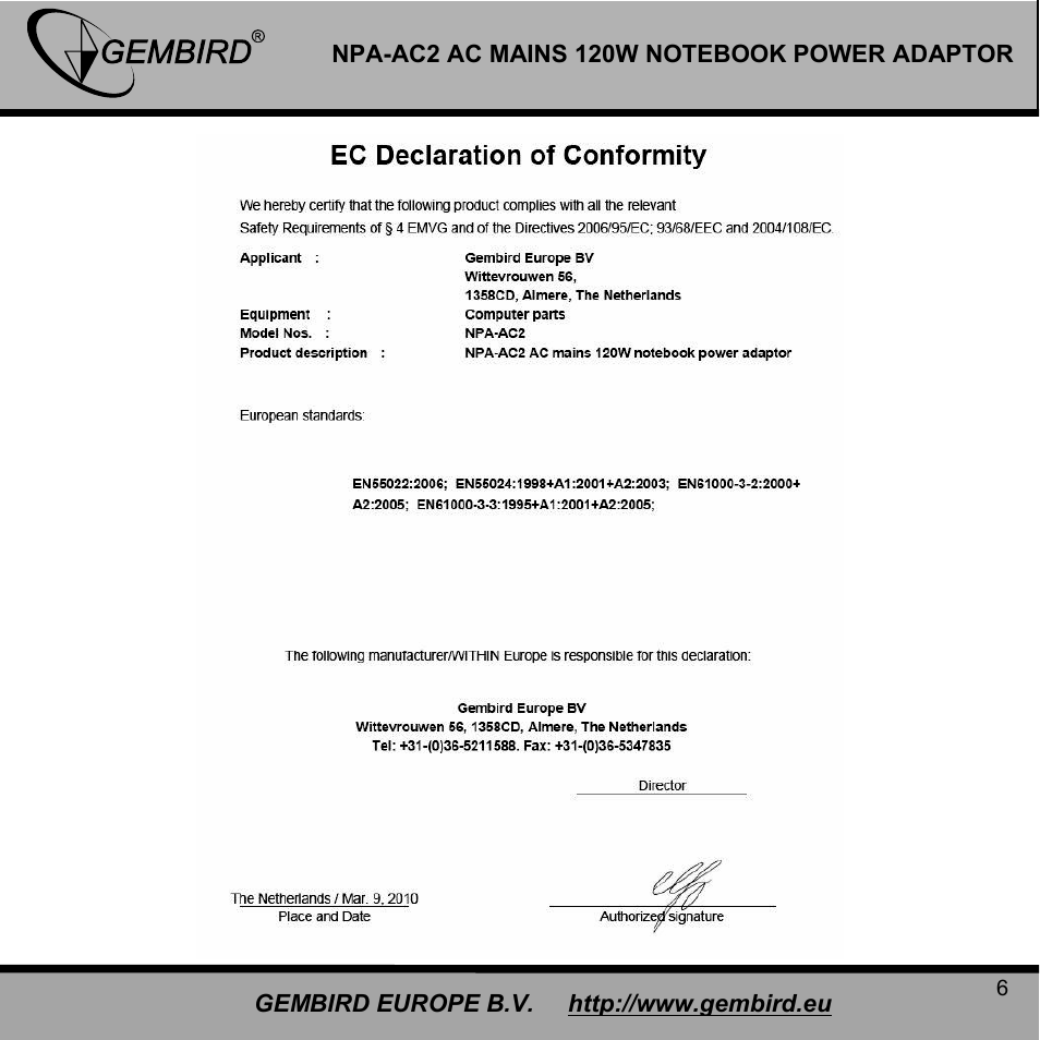 Gembird EPA-AC2 User Manual | Page 6 / 9