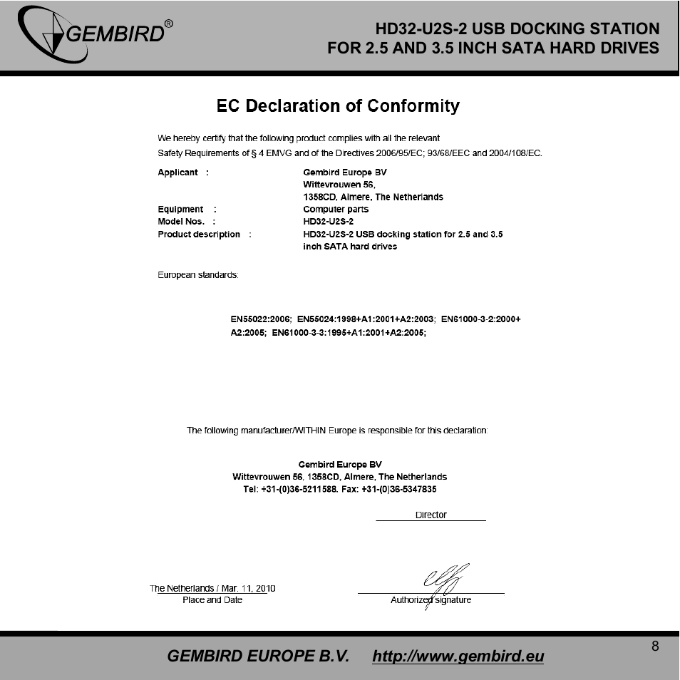 Gembird HD32-U2S-2 User Manual | Page 8 / 12