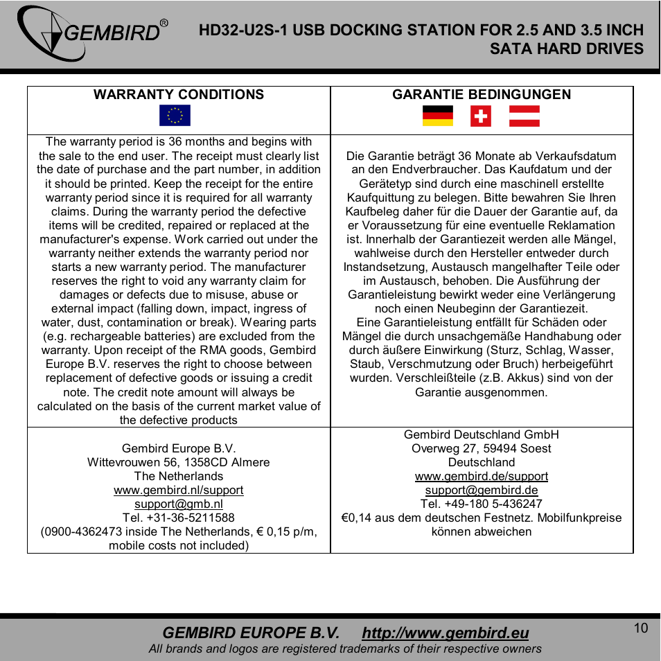 Gembird HD32-U2S-1 User Manual | Page 10 / 12