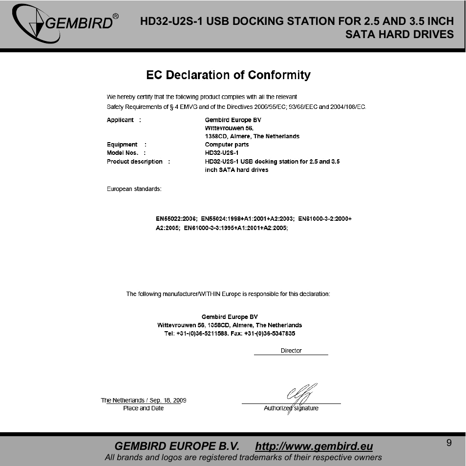 Gembird HD32-U2S-1 User Manual | Page 9 / 12