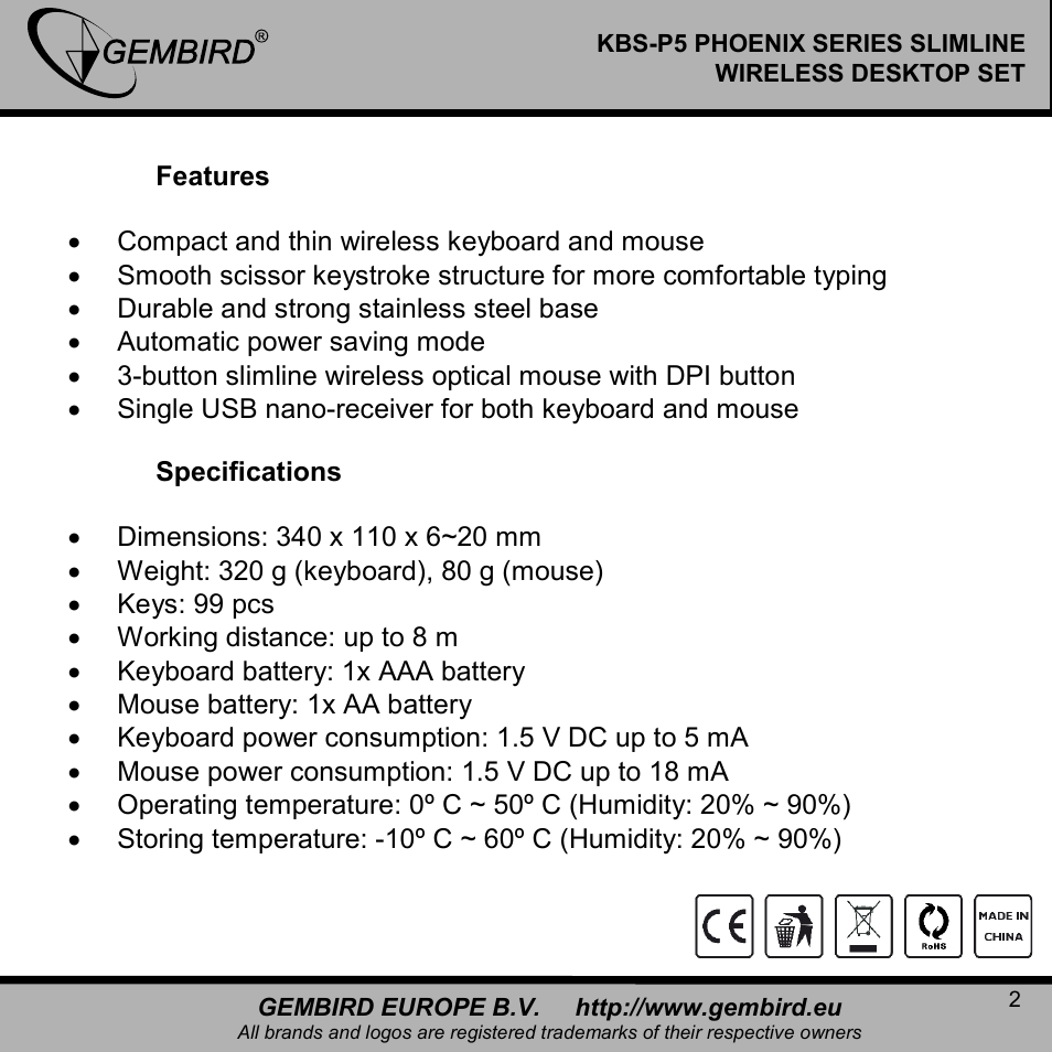 Gembird KBS-P5 User Manual | Page 2 / 11